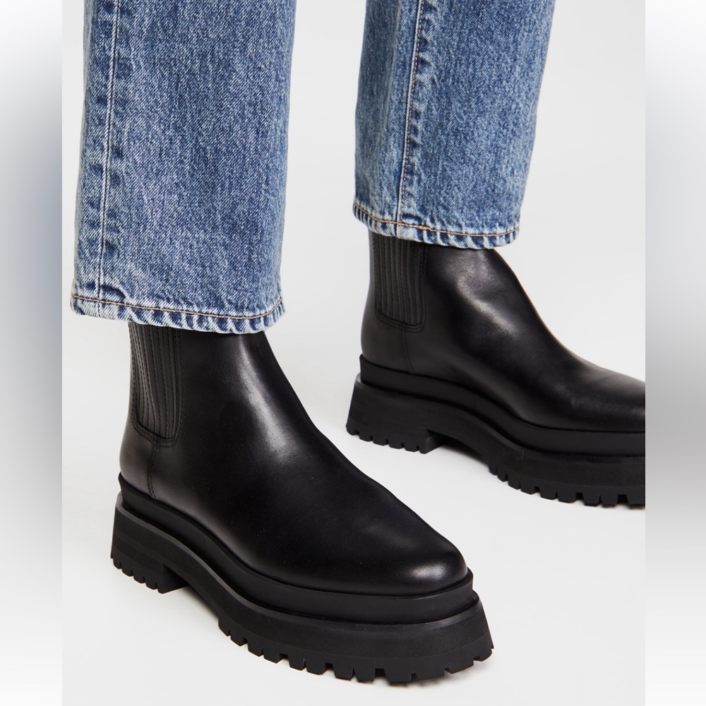 LOEFFLER RANDALL NIB Toni Lug Sole Platform Chelsea Boots Black Leather 8.5